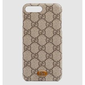 GUCCI Ophidia iPhone 8 Plus Case Beige GG Supreme Canvas Gold-Tone Hardware NWT
